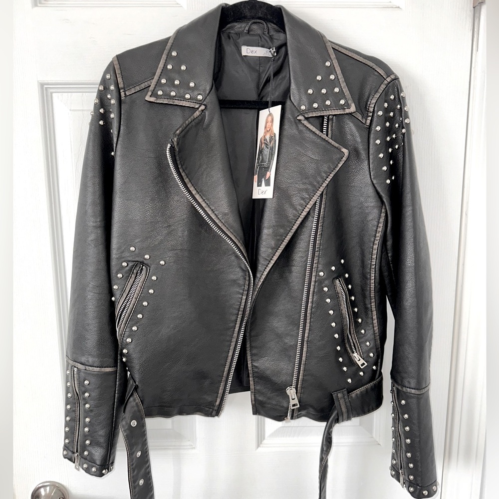 Dex Studded Faux Leather Motto Jacket